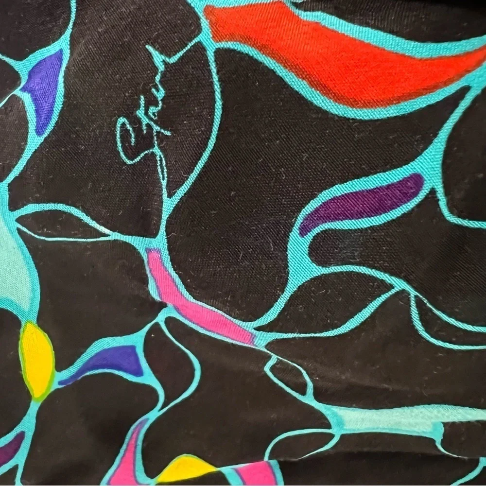Staud Josephine Black Printed Multicolor Crepe Long Sleeve Sweetheart Top Size 2